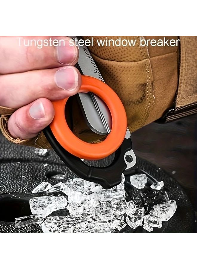 Orange Black Heavy Duty Stainless Steel Emergency Scissors with Sheath - Image 4